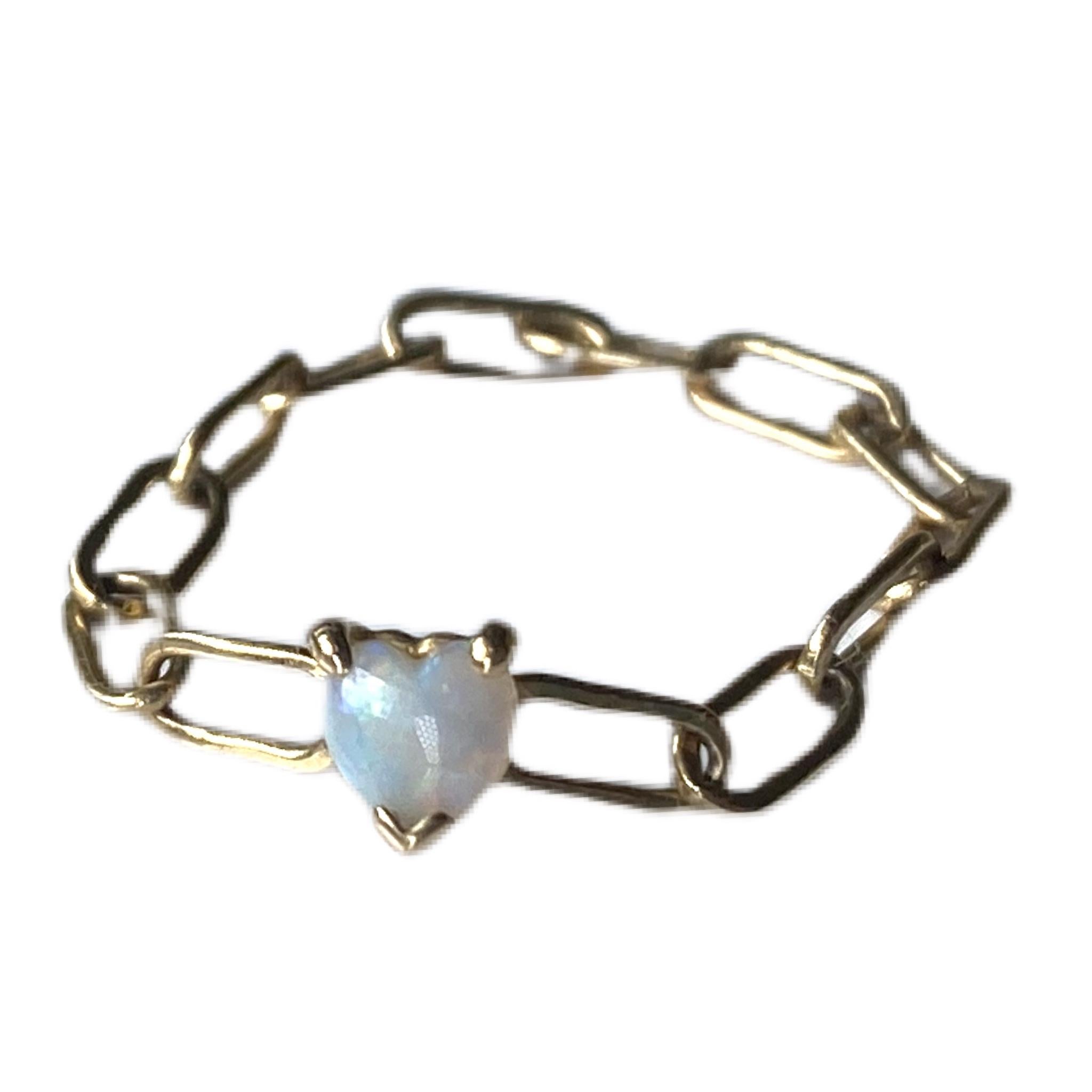 Contemporary Heart Gem Ring Gold Chain Ring Opal J Dauphin For Sale