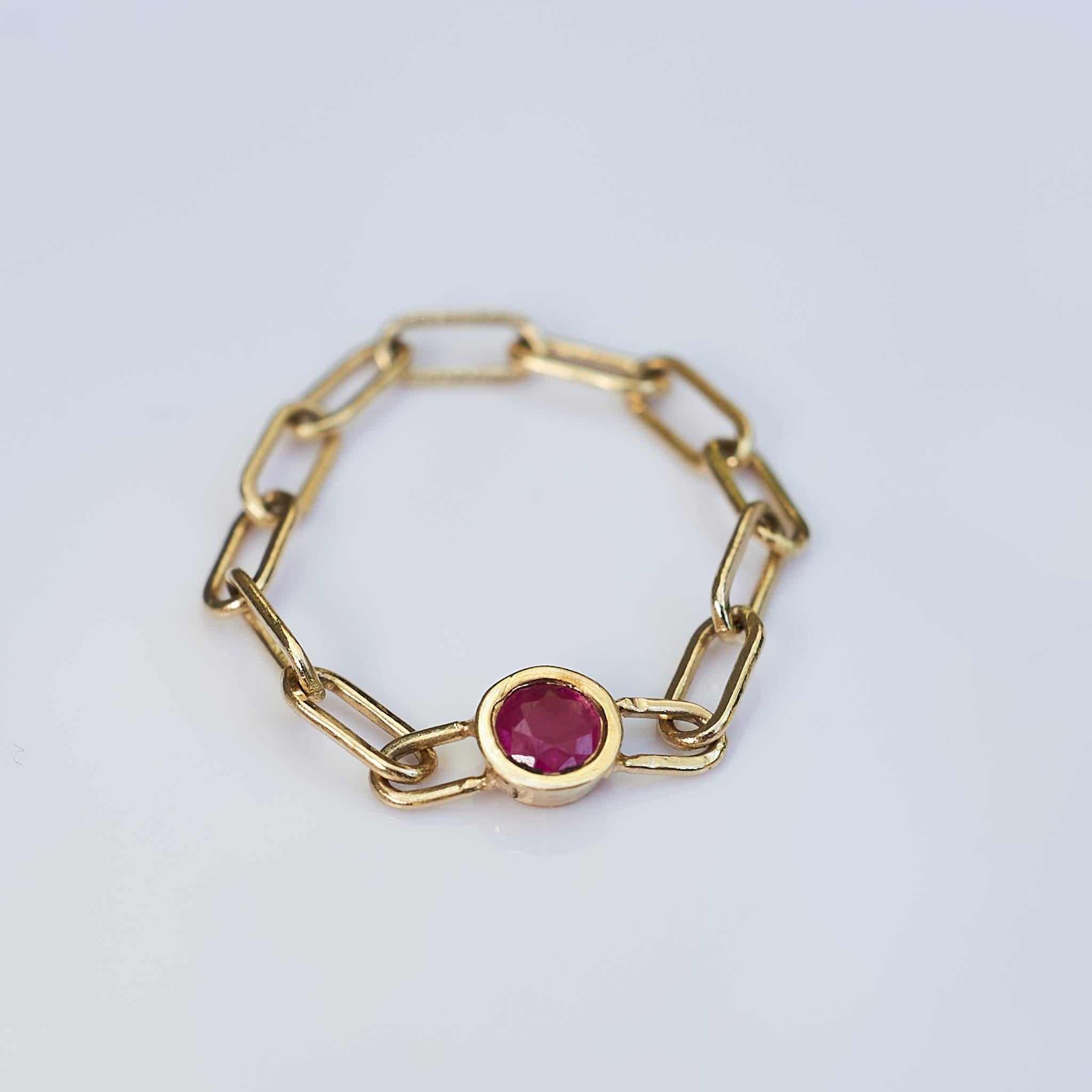 Contemporary Gold Chain Ring Pink Tourmaline 14K Stack Ring J Dauphin For Sale