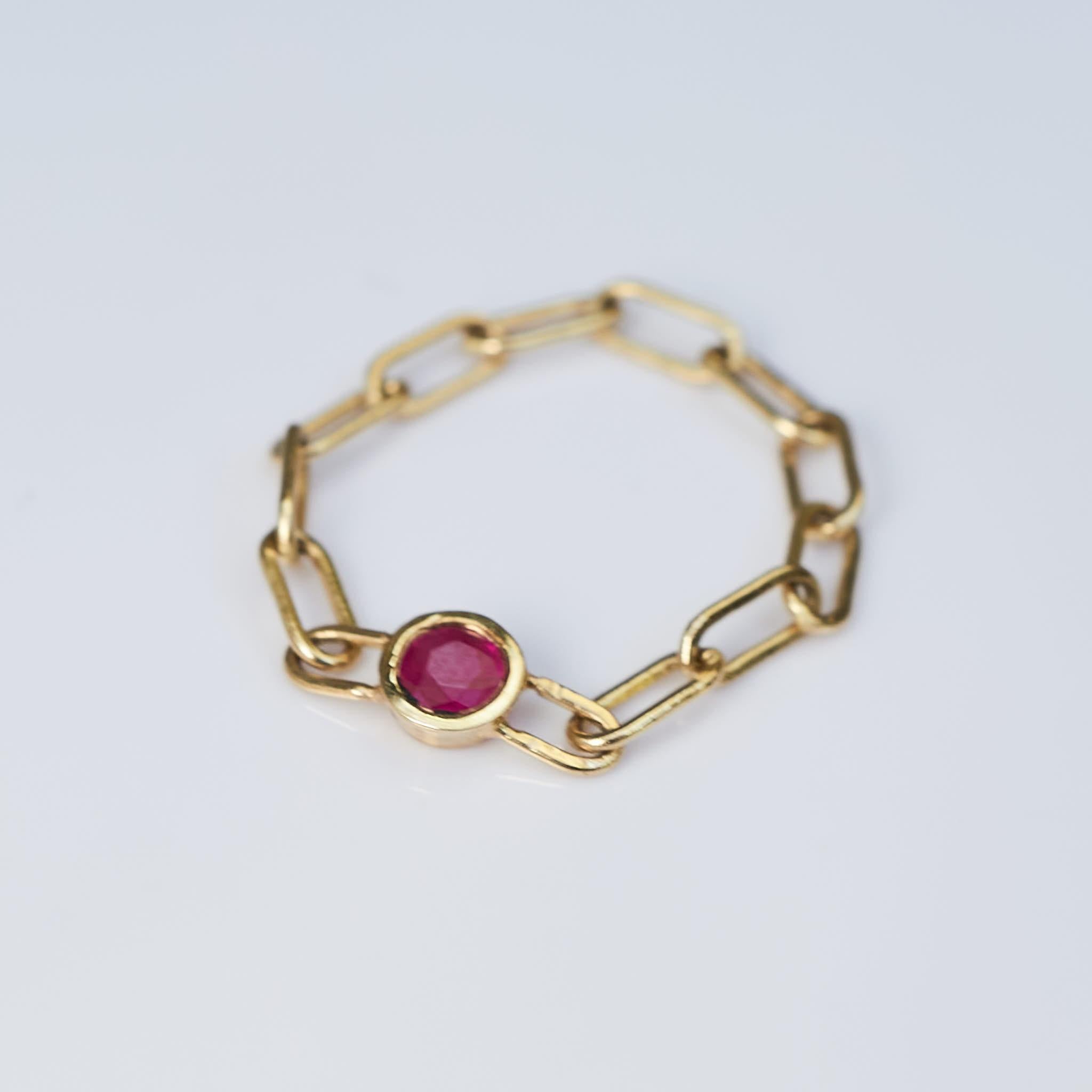Brilliant Cut Gold Chain Ring Pink Tourmaline 14K Stack Ring J Dauphin For Sale