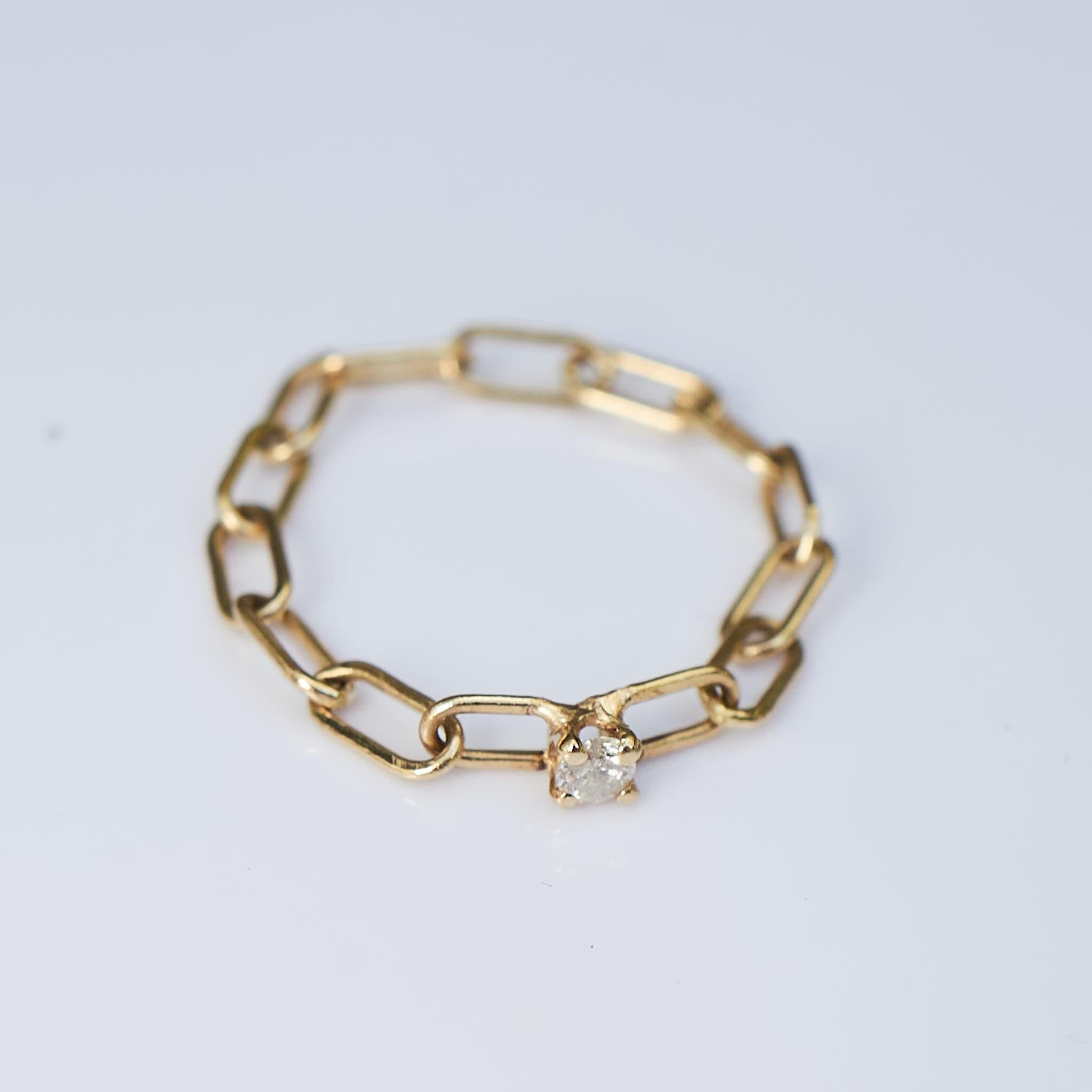 Gold Chain Ring White Diamond 14K Stackable J Dauphin In New Condition For Sale In Los Angeles, CA