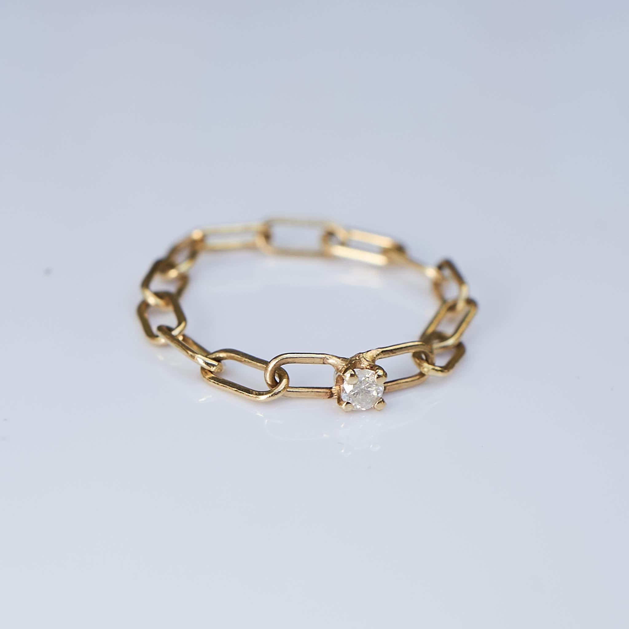 Gold Chain Ring White Diamond 14K Stackable J Dauphin For Sale 2