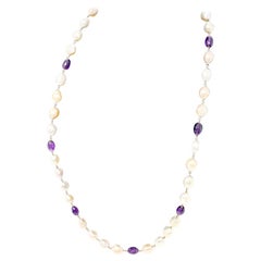 Gold Chain with Natural Pearls and Amethysts Necklaces