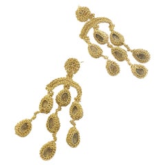 Gold Chandelier Earrings Aquamarine Luxury One of a Kind Statement Crochet