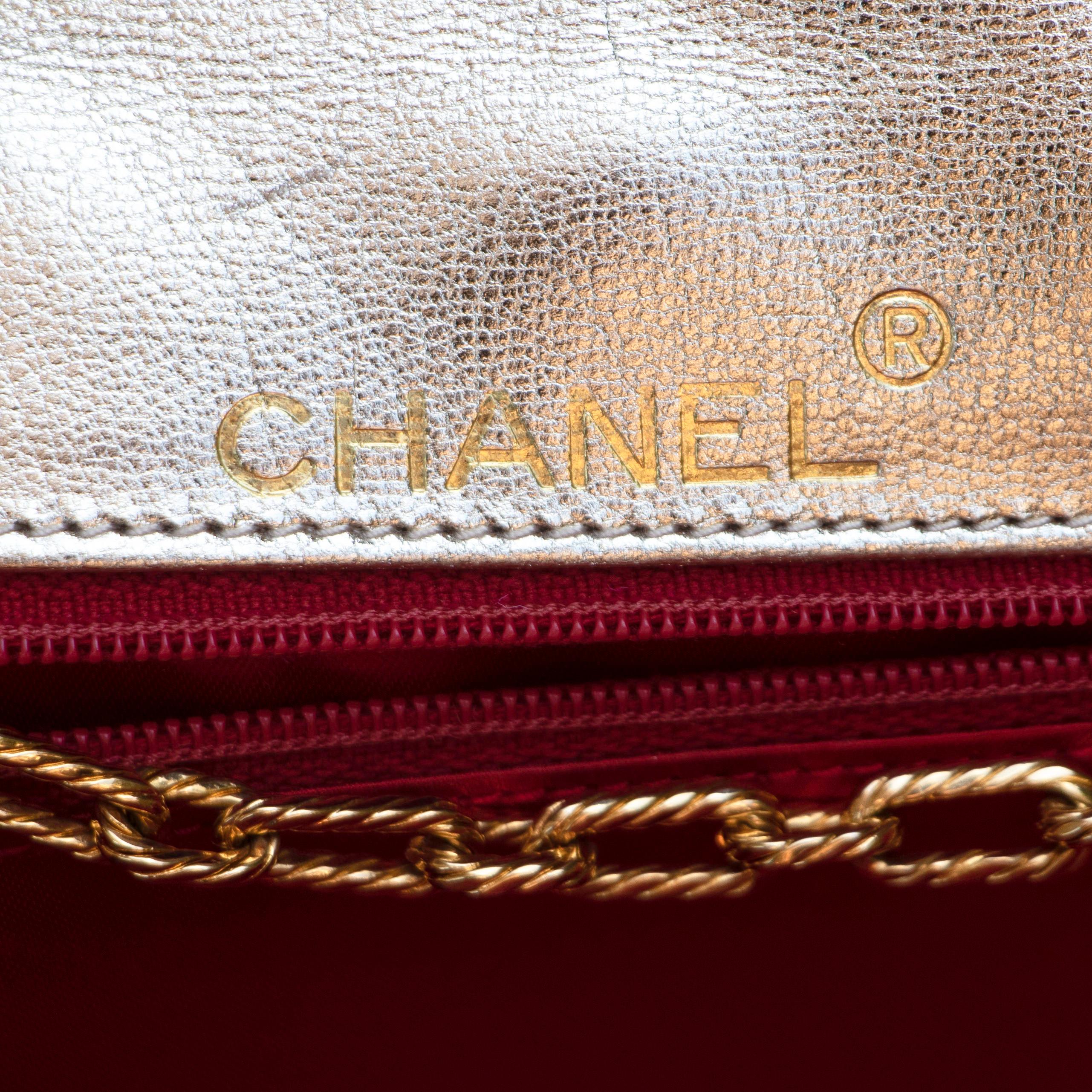 Gold Chanel Checkered Leather Shoulder Bag 5