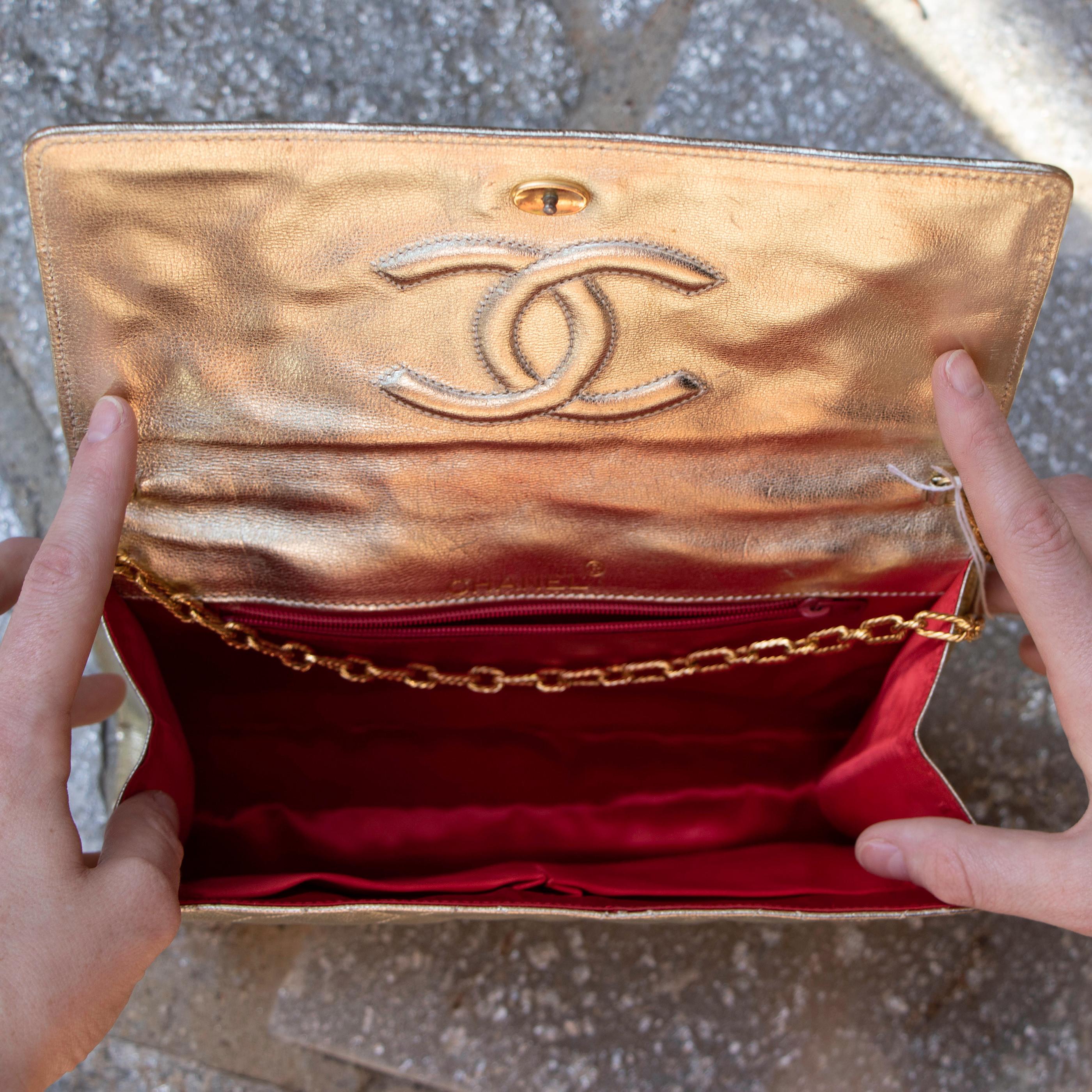 Gold Chanel Checkered Leather Shoulder Bag 4
