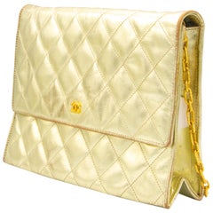 Gold Chanel Checkered Leather Shoulder Bag