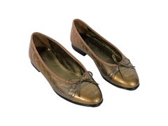 Gold Chanel Quilted Patent Leather Ballet Flats
