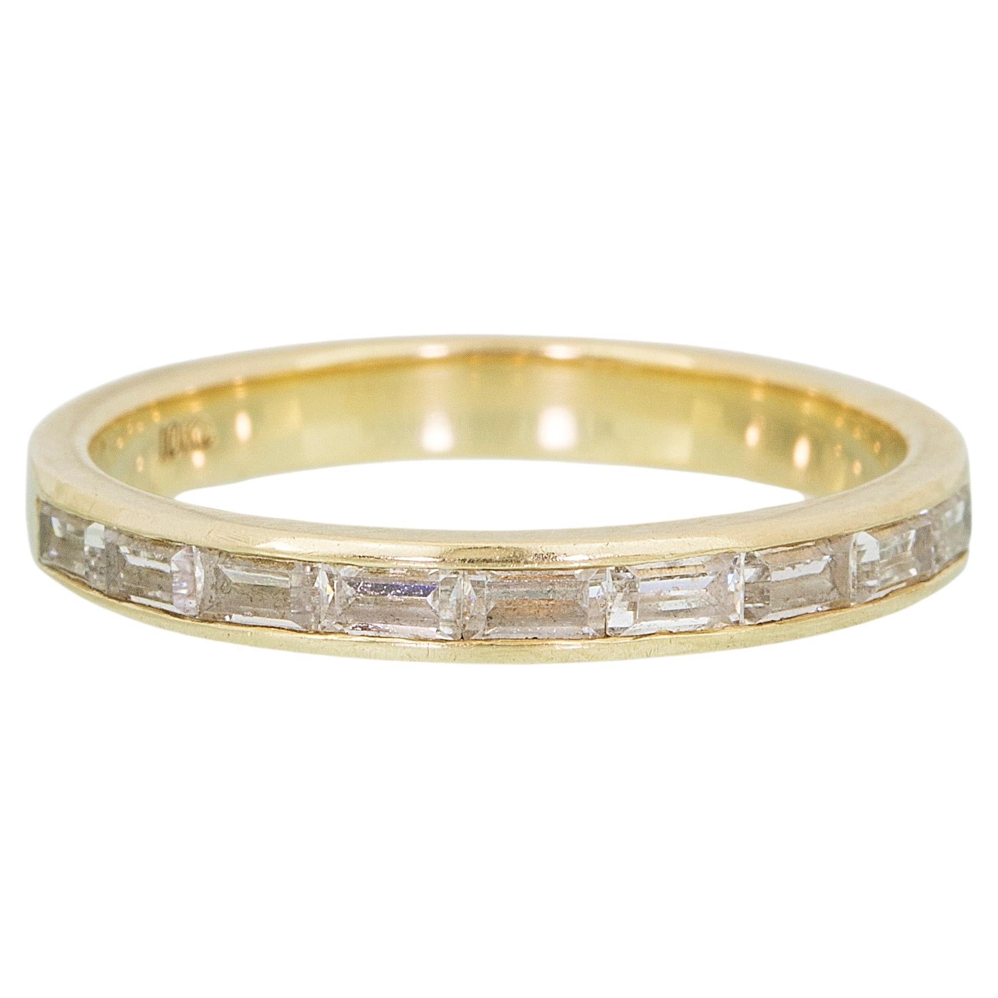 For Sale:  14k Gold Channel Set Baguette Diamond Band