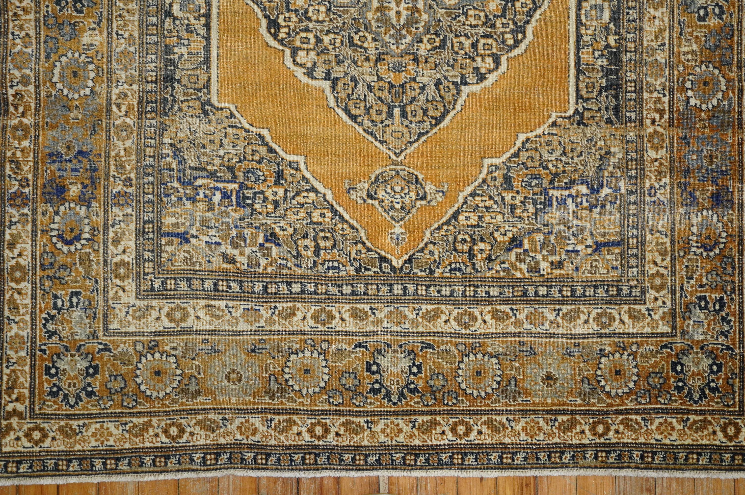 Hand-Woven Gold Charcoal Antique Persian Tabriz Rug, Early 20th Century For Sale