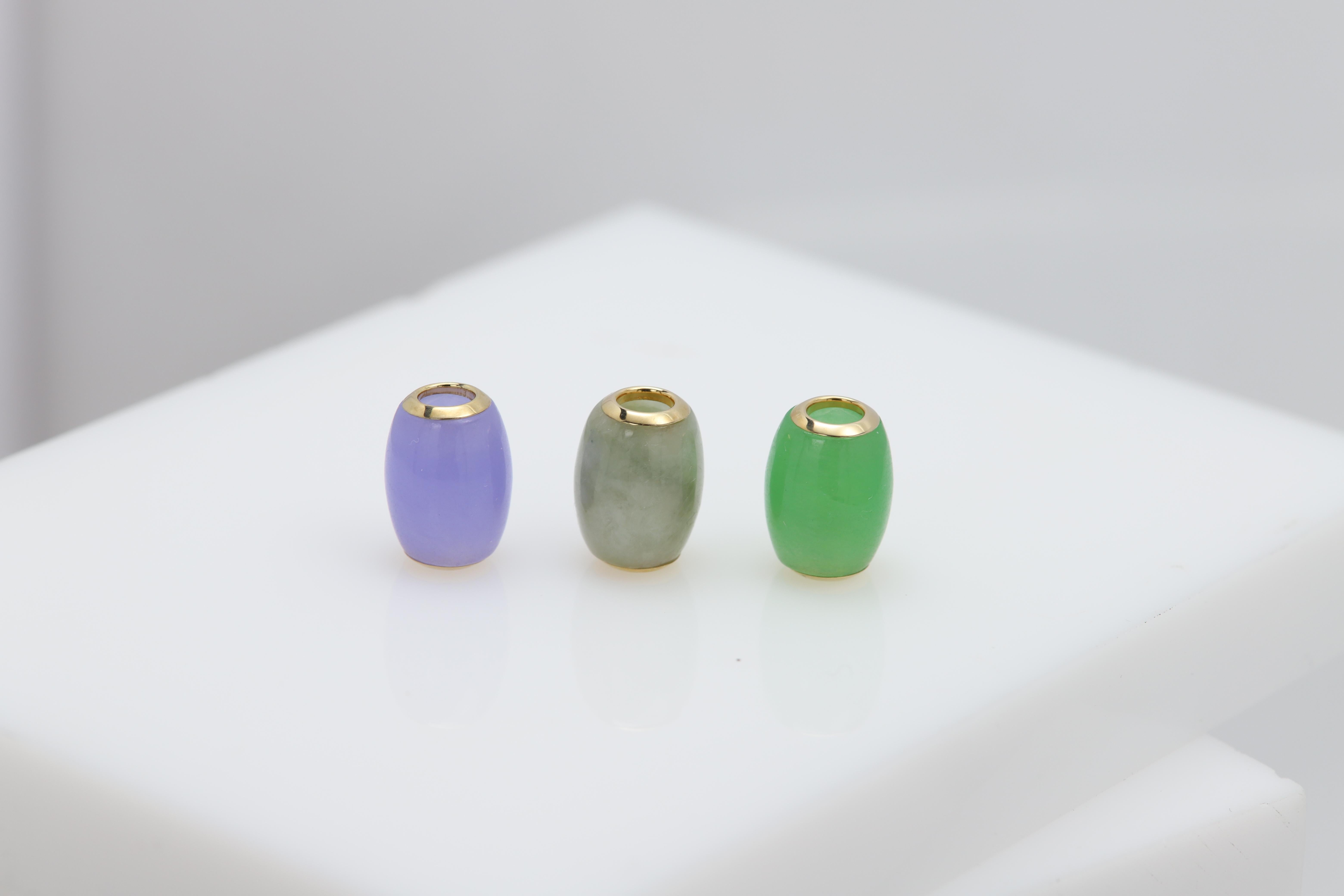 Women's Gold Charm Beads Jade three color Necklace 14 Karat Jade charm Necklace Beads For Sale