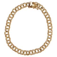 Gold Charm Bracelet Double Link Chain Bracelet in 14k Yellow Gold