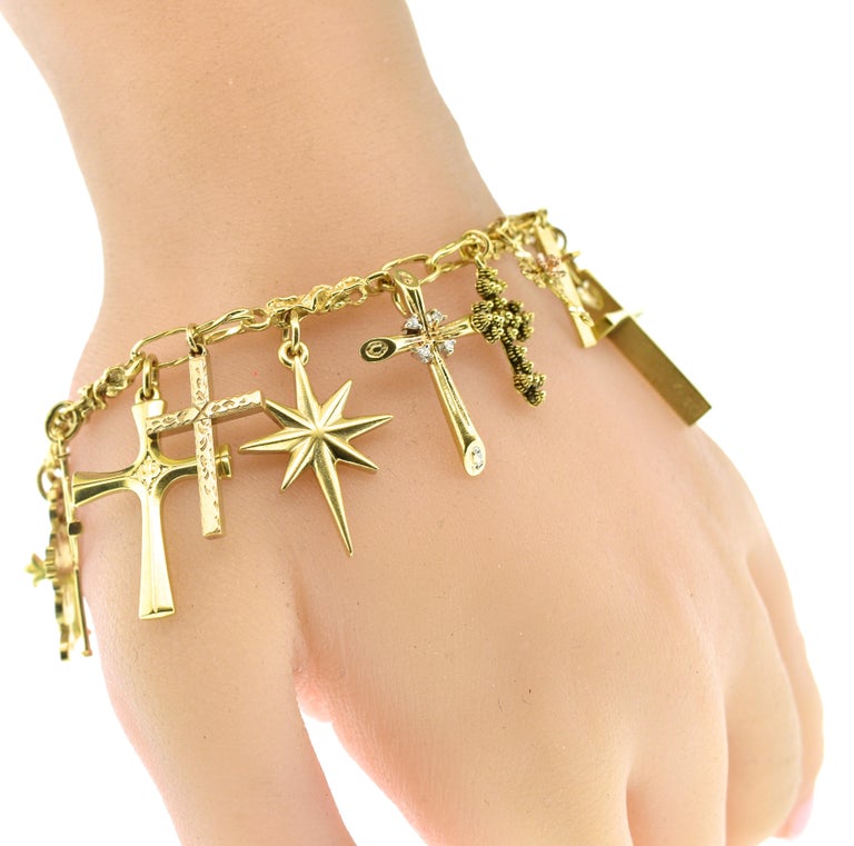 Gold Charm Bracelet of 18 Different Crosses For Sale at 1stDibs mens gold charm bracelet