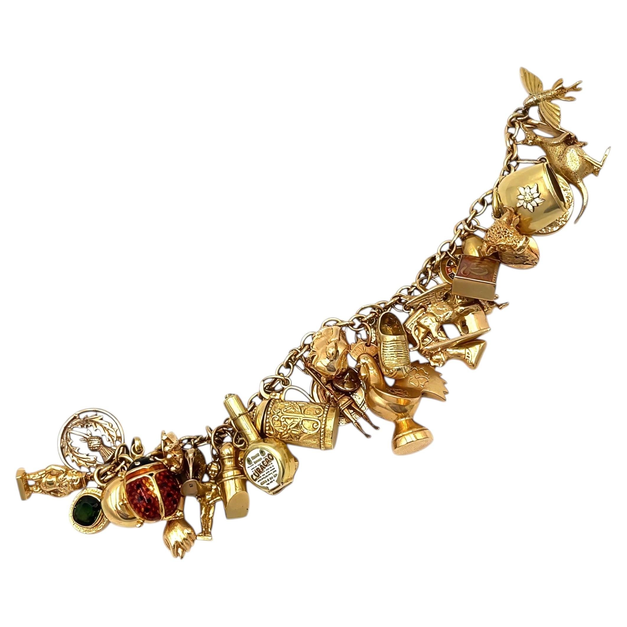 Gold Charm Bracelet with 30 Charms