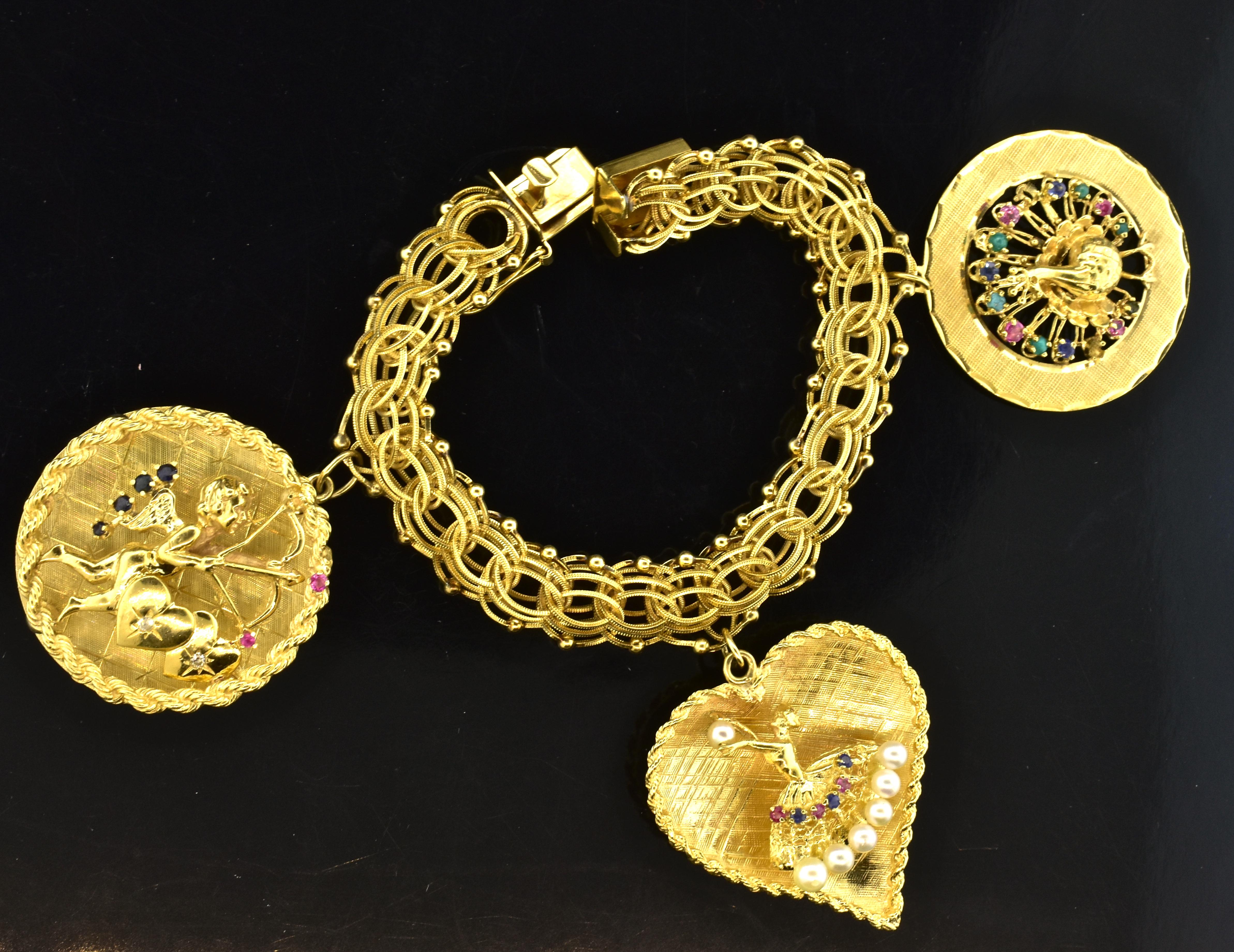 Gold Charm Bracelet with Precious Stones, circa 1960 1