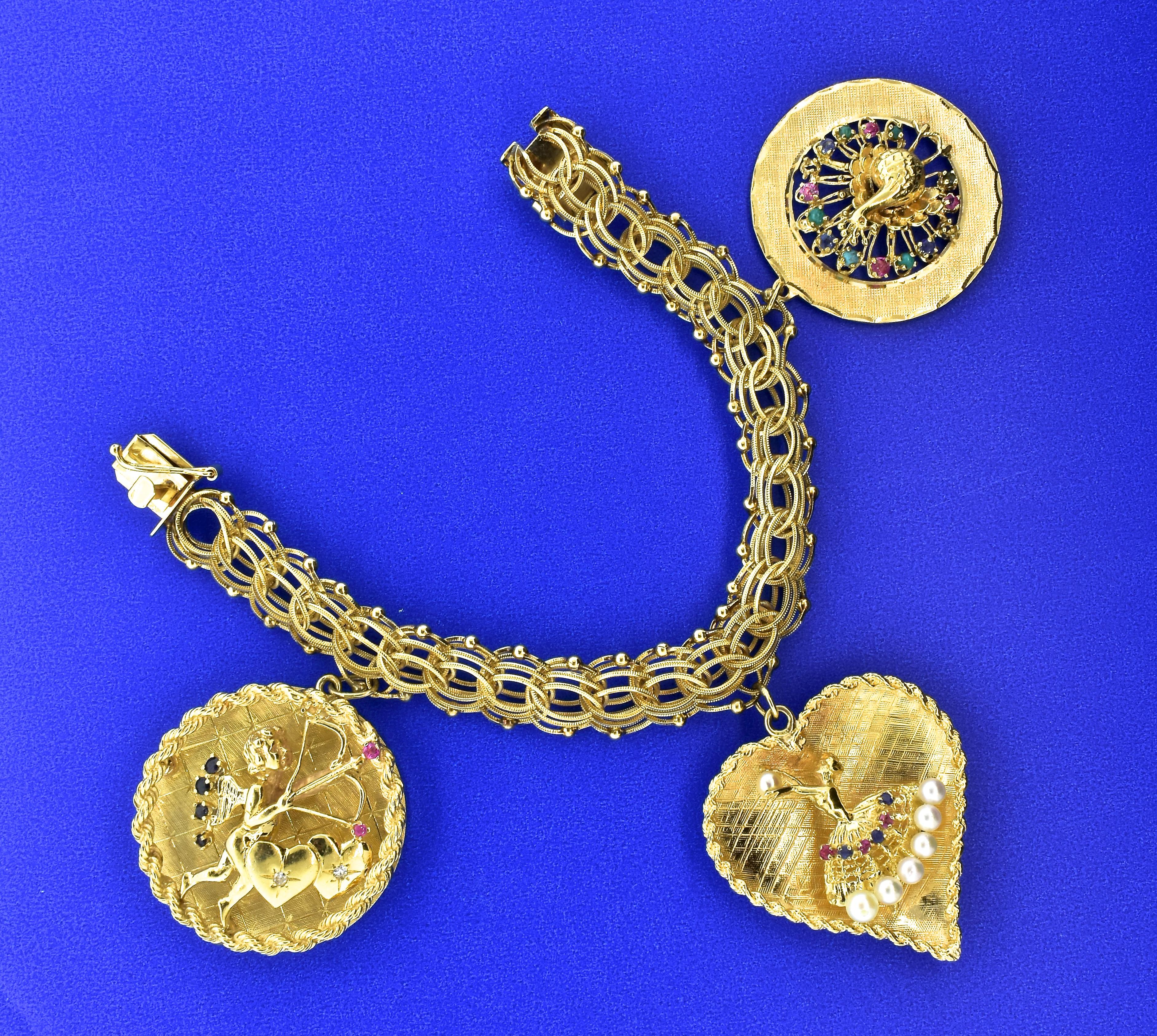 Gold Charm Bracelet with Precious Stones, circa 1960 3