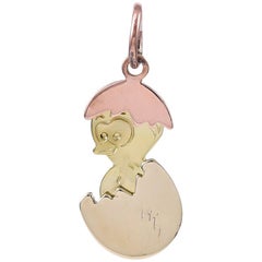 Vintage Gold Chick and Egg Charm
