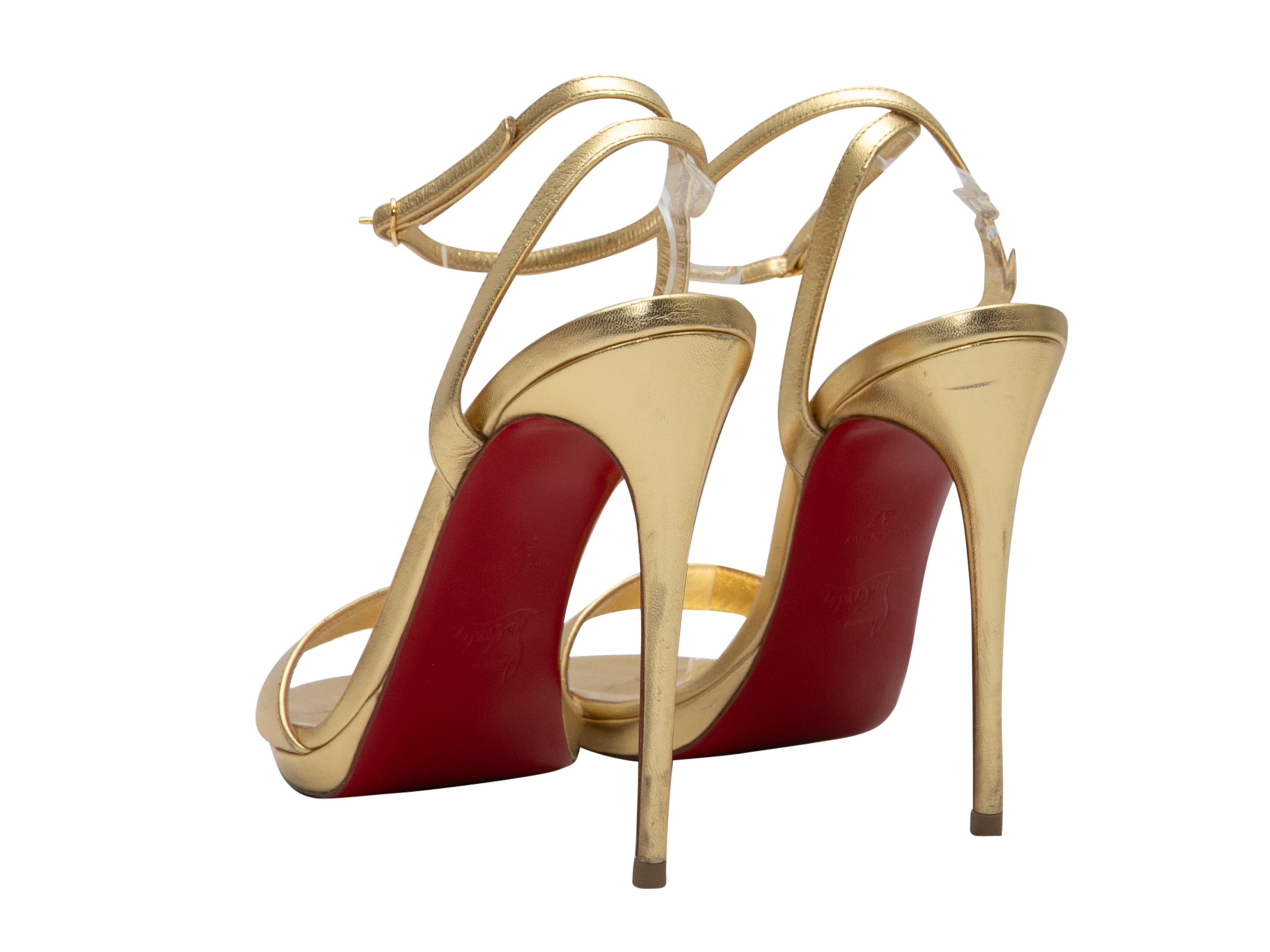 Women's Gold Christian Louboutin Leather Heeled Sandals Size 37 For Sale
