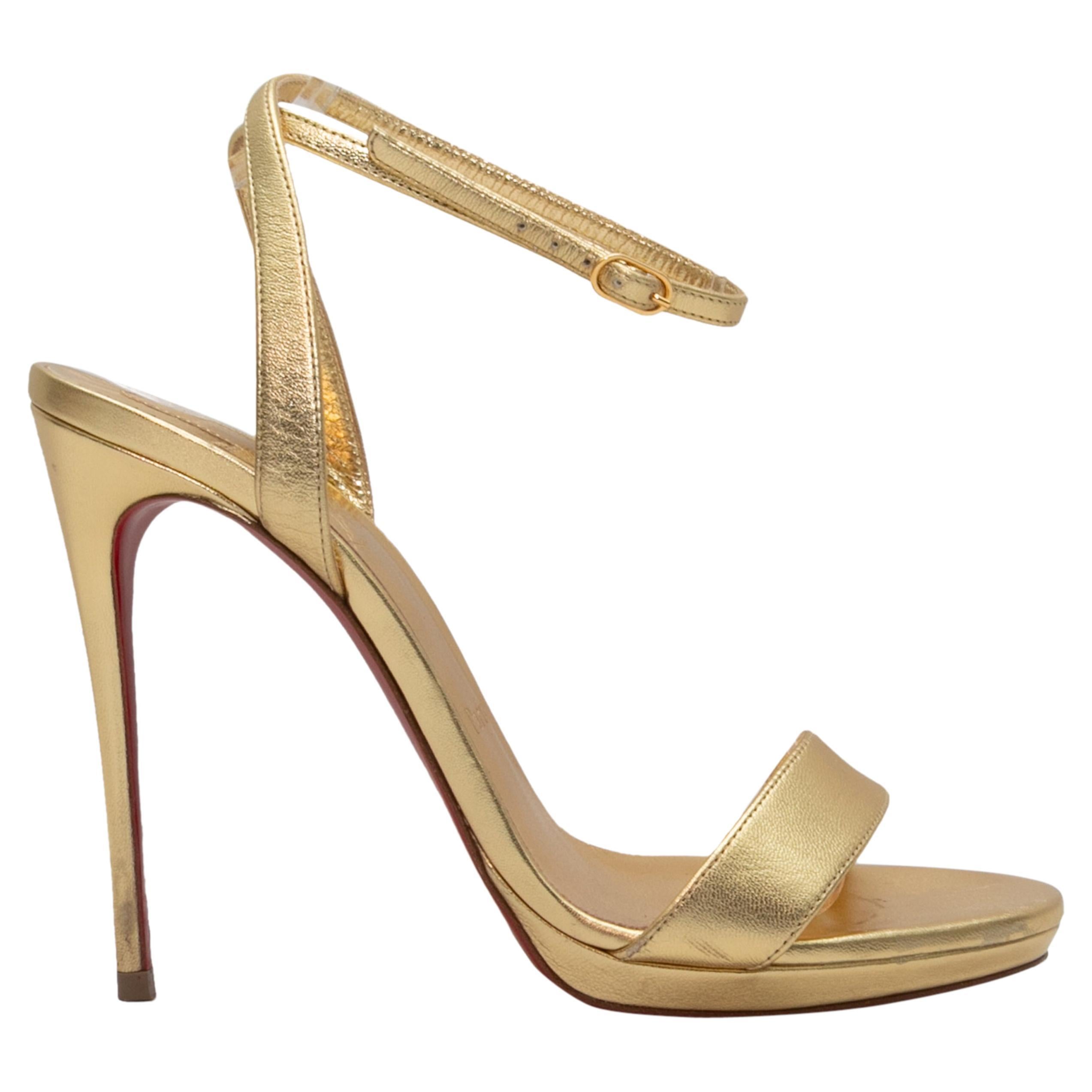 Gold Christian Louboutin Leather Heeled Sandals Size 37 For Sale