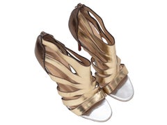 Gold Christian Louboutin Metallic Leather Heeled Cutout Sandals Size 37