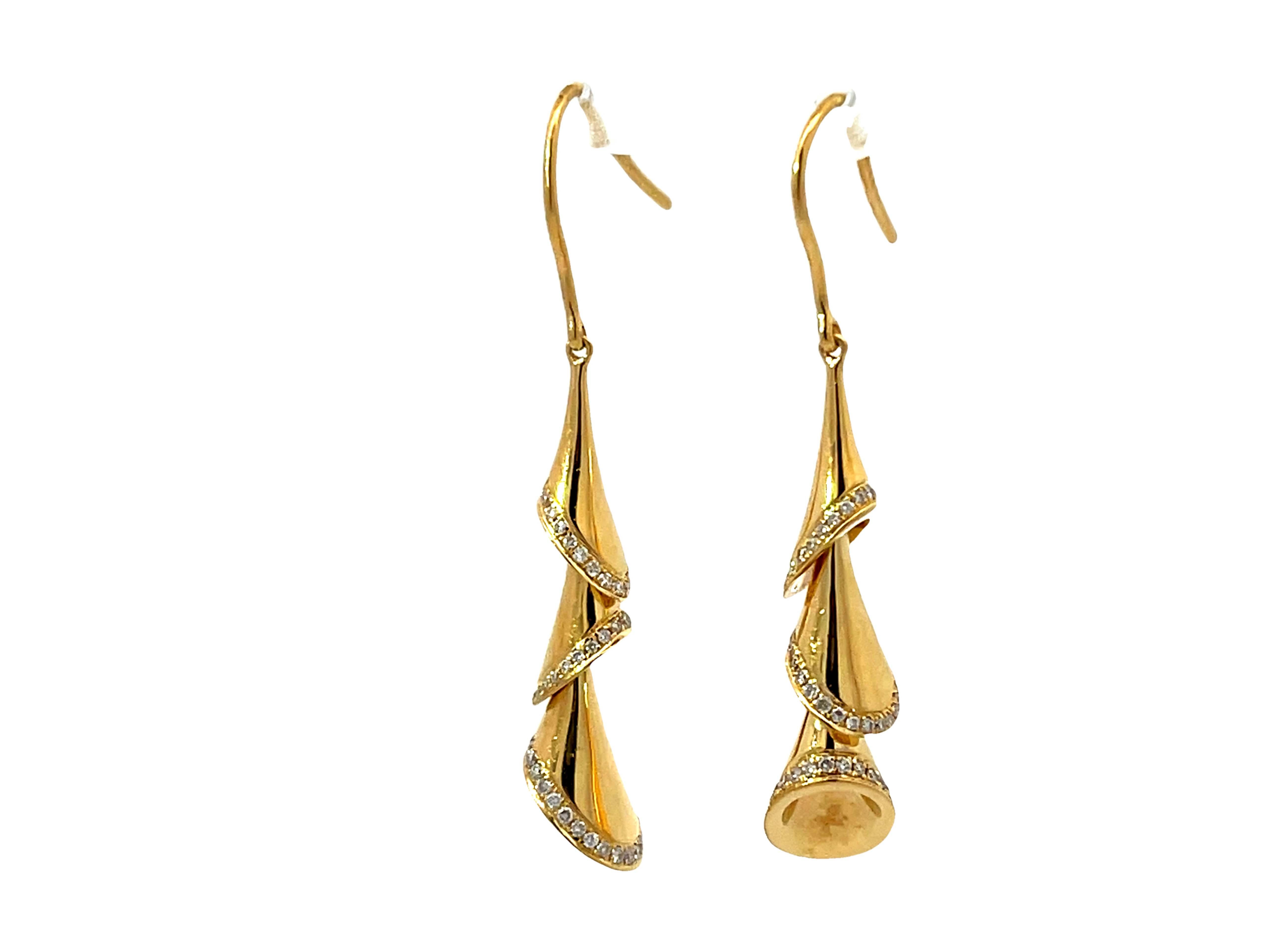 Brilliant Cut Gold Christmas Tree Diamond Earrings 18K Yellow Gold For Sale