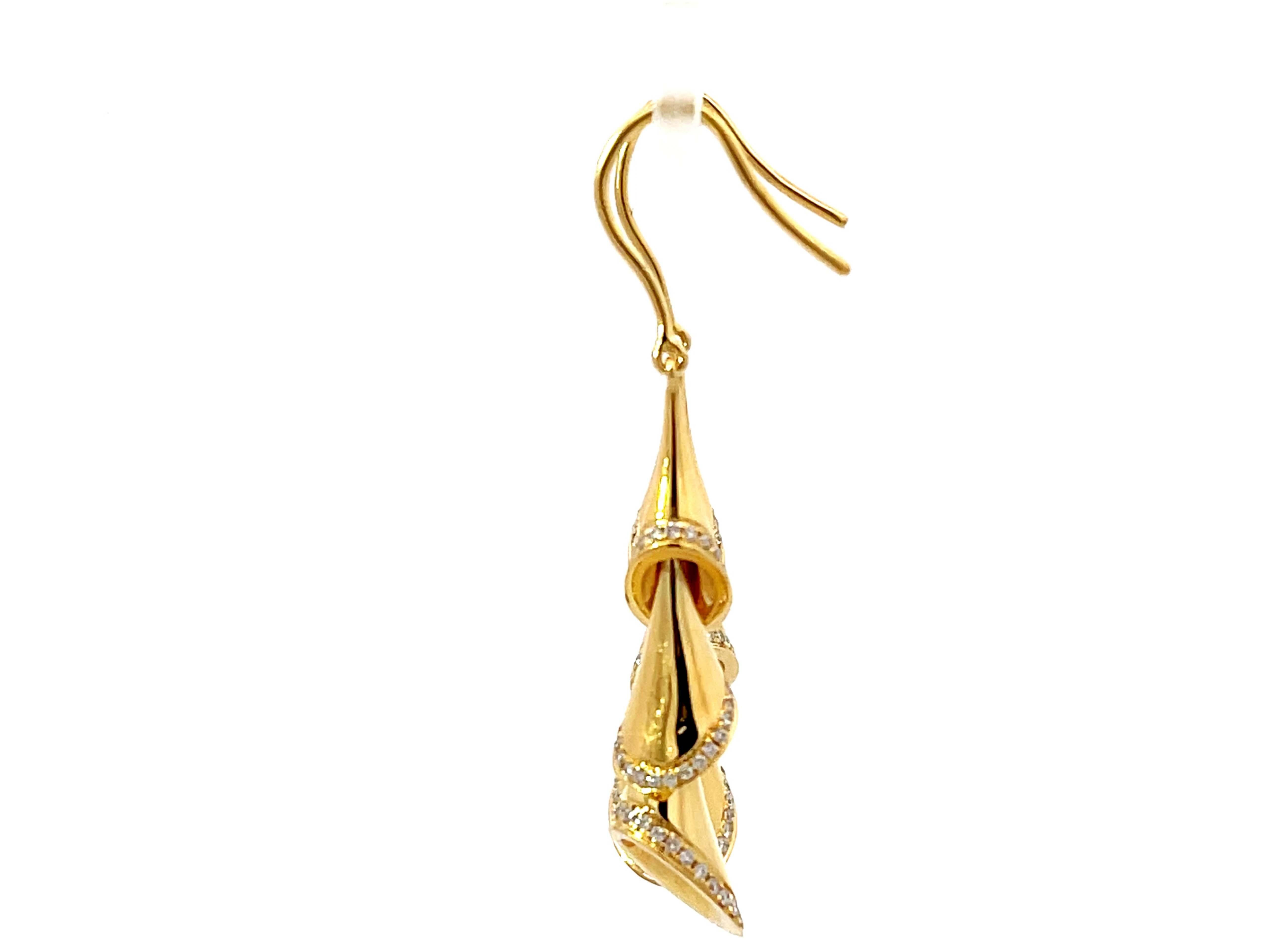 Women's Gold Christmas Tree Diamond Earrings 18K Yellow Gold For Sale
