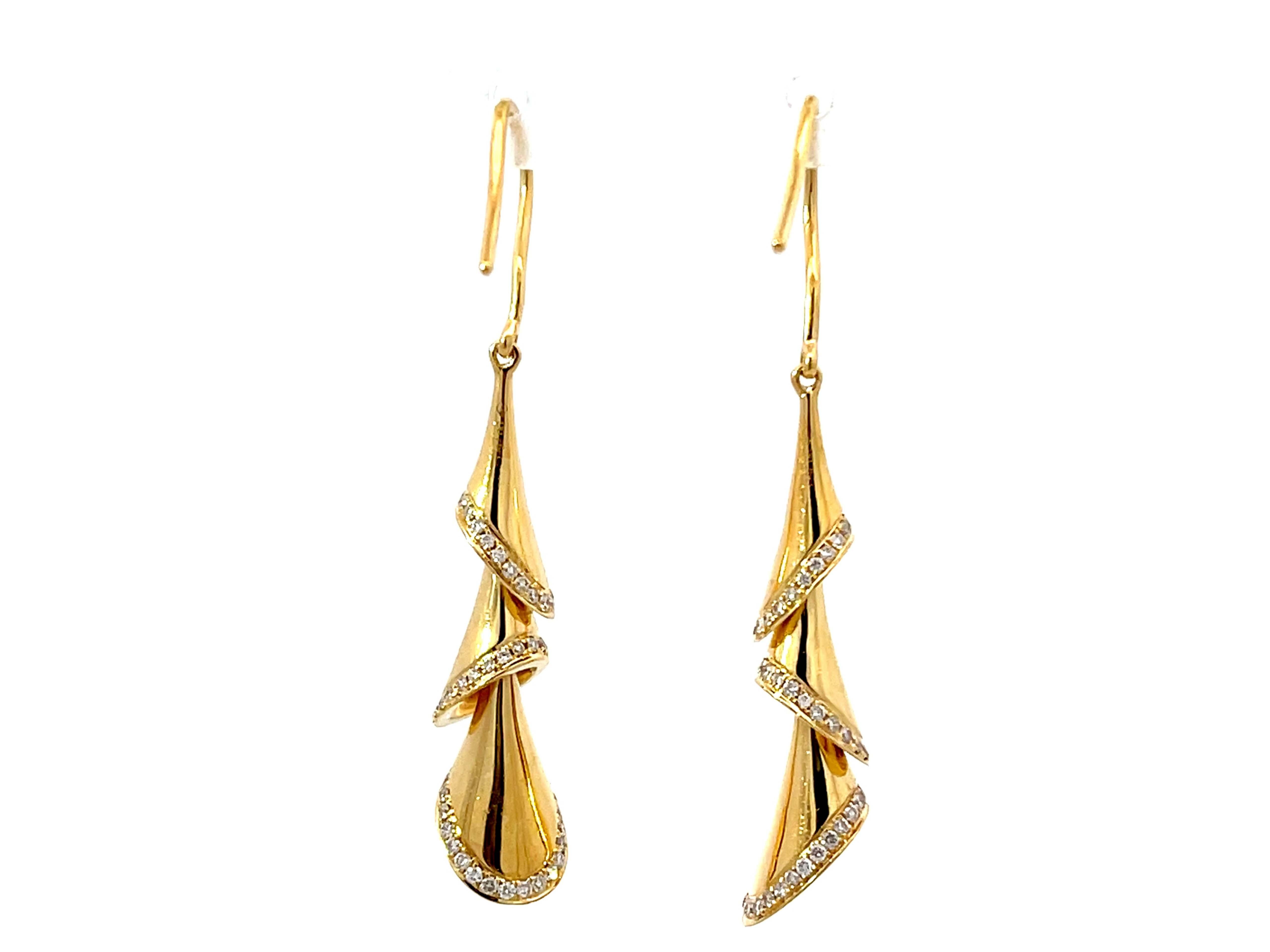 Gold Christmas Tree Diamond Earrings 18K Yellow Gold For Sale 1