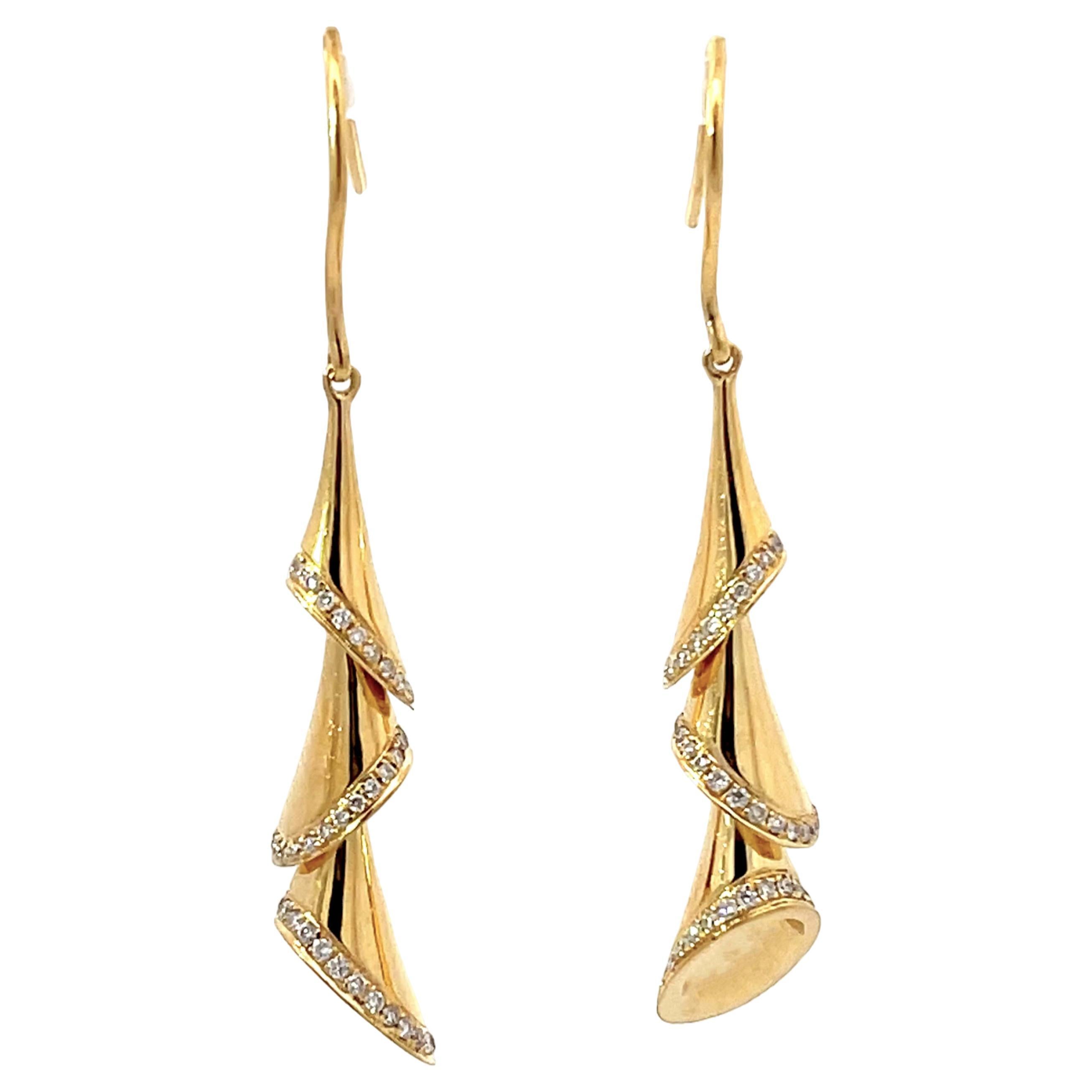 Gold Christmas Tree Diamond Earrings 18K Yellow Gold For Sale