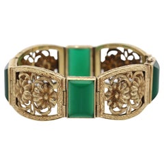 Gold Chrysoberyl Bracelet Natural Motive Flowers, 1940