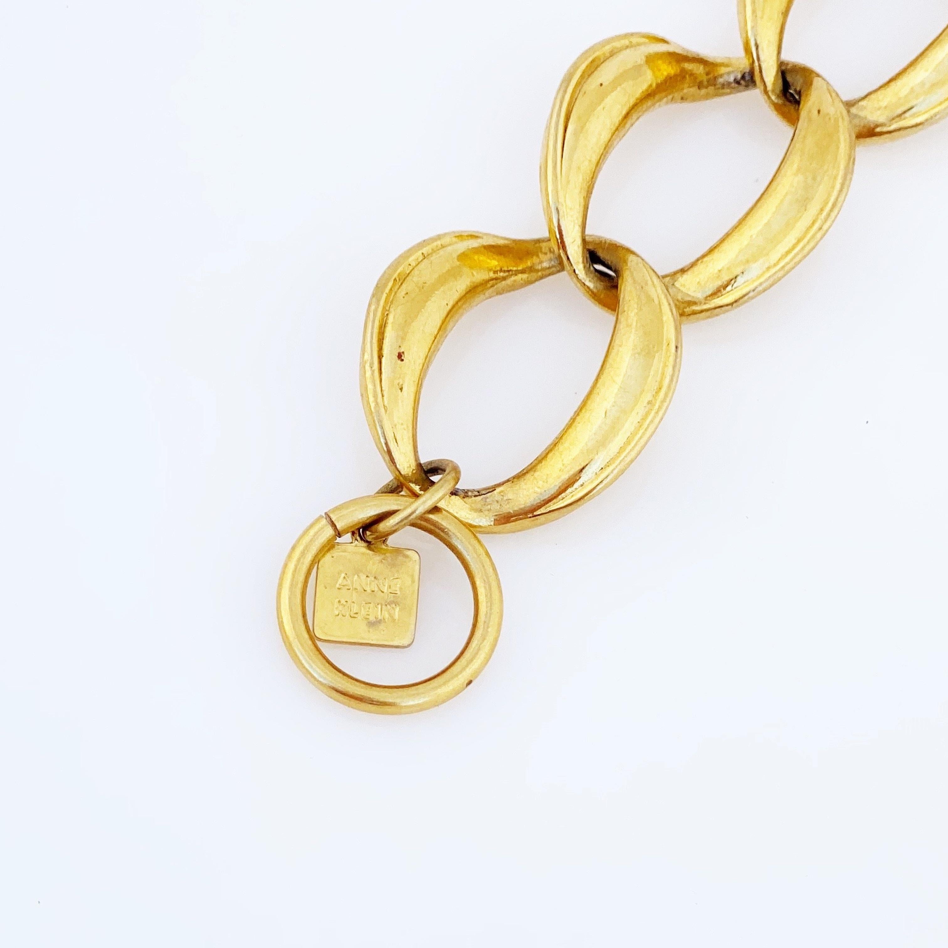 Gold Chunky Oval Gliederkette Choker Halskette von Anne Klein, 1980er Jahre Damen im Angebot