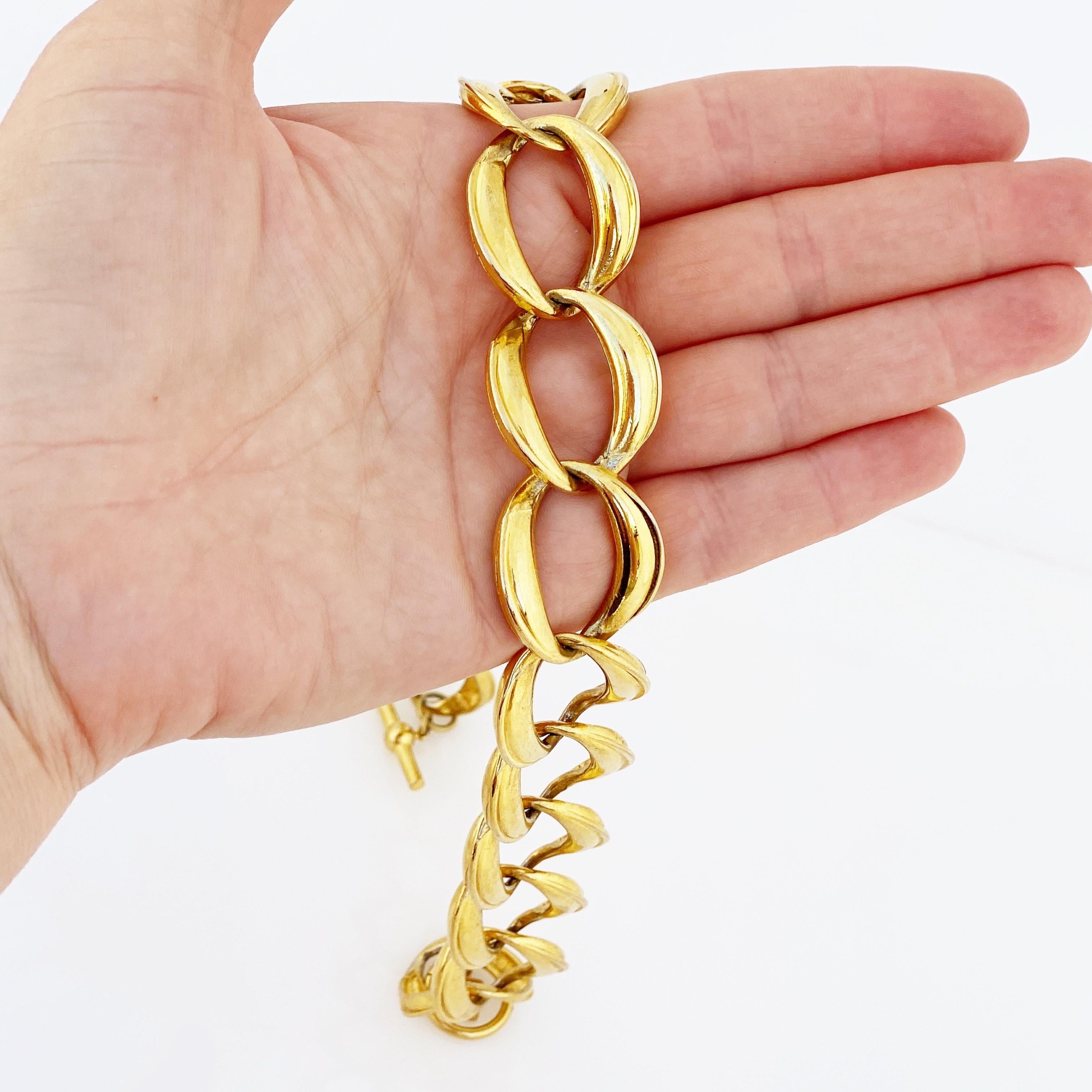 Gold Chunky Oval Gliederkette Choker Halskette von Anne Klein, 1980er Jahre im Angebot 1