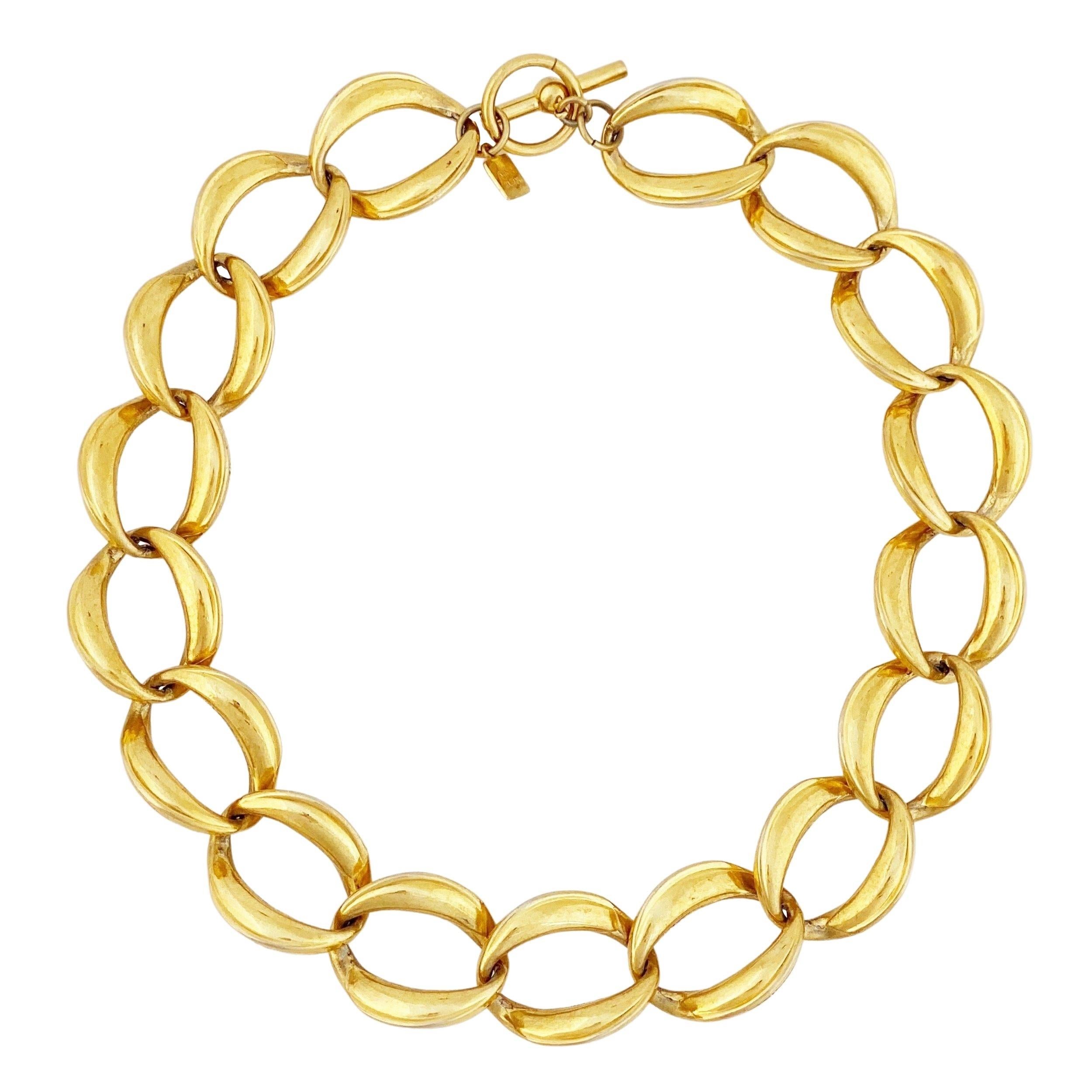 Gold Chunky Oval Link Chain Choker Necklace By Anne Klein, 1980s