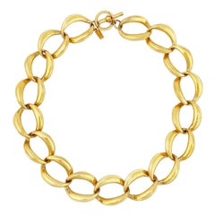 Retro Gold Chunky Oval Link Chain Choker Necklace By Anne Klein, 1980s