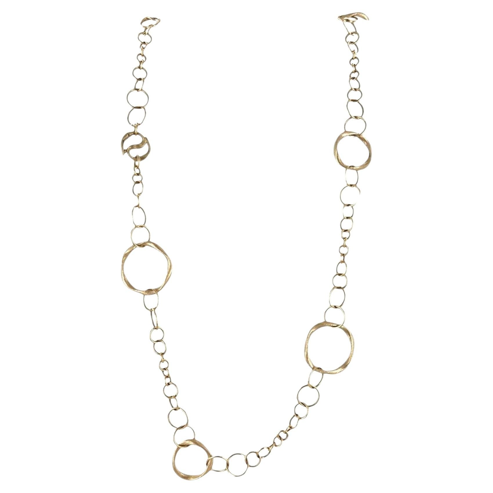 Gold Circle Link 14 Karat Yellow Gold 35 Inch Satin Finish Necklace