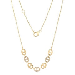 Gold Circle Link 14K (or 18k upon request) Yellow Gold Diamond Accent Necklace