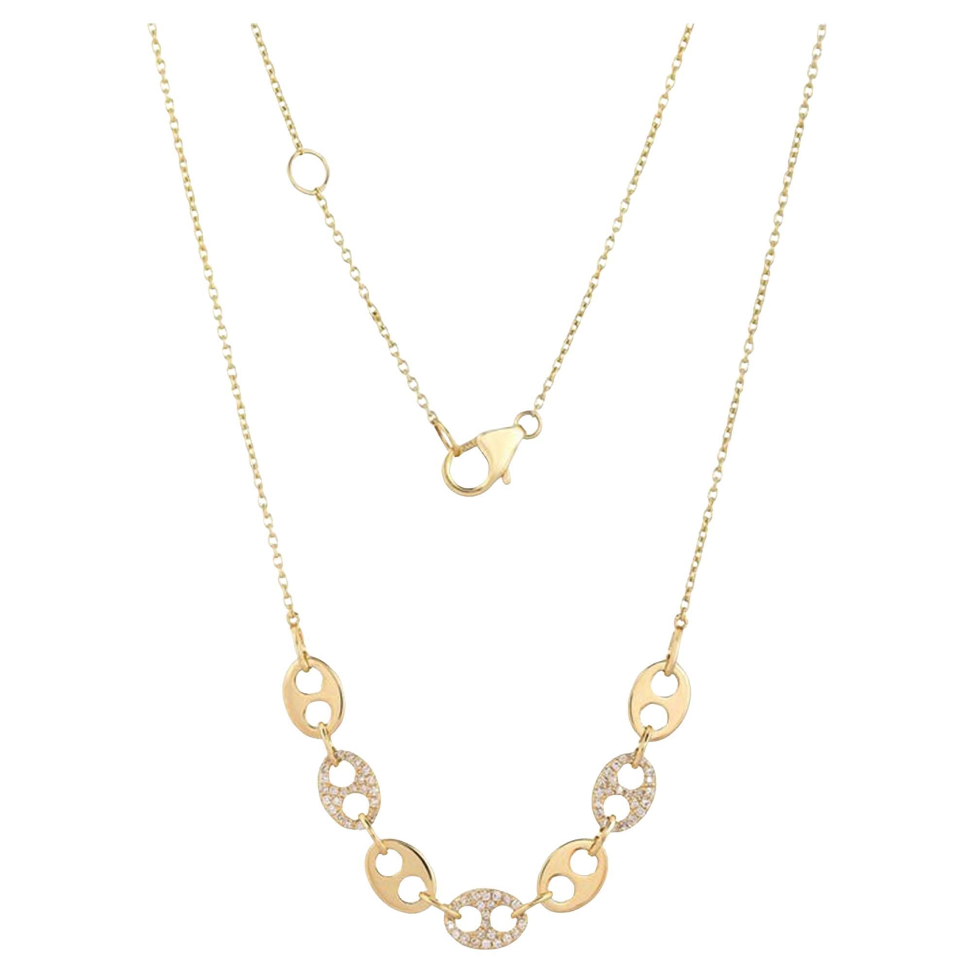Collana in oro giallo 14 carati con maglie circolari e diamanti da 0,20 ct in vendita