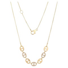 Gold Circle Link 14K (or 18k upon request) Yellow Gold Diamond Accent Necklace