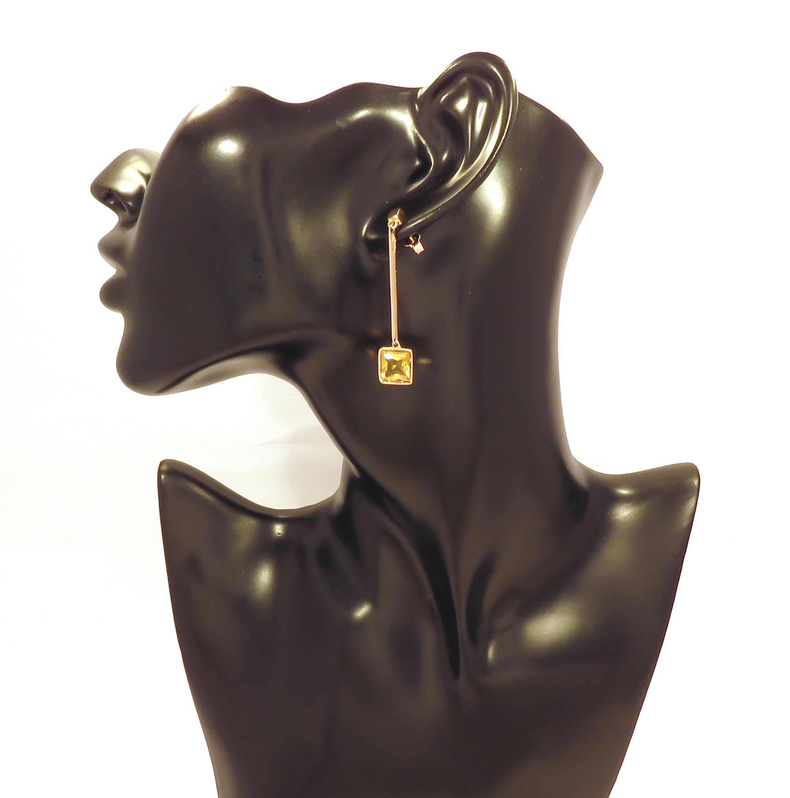 Gold Citrine 9 Karat Rose Gold Dangle Earrings Handcrafted in Italy In New Condition In Milano, IT