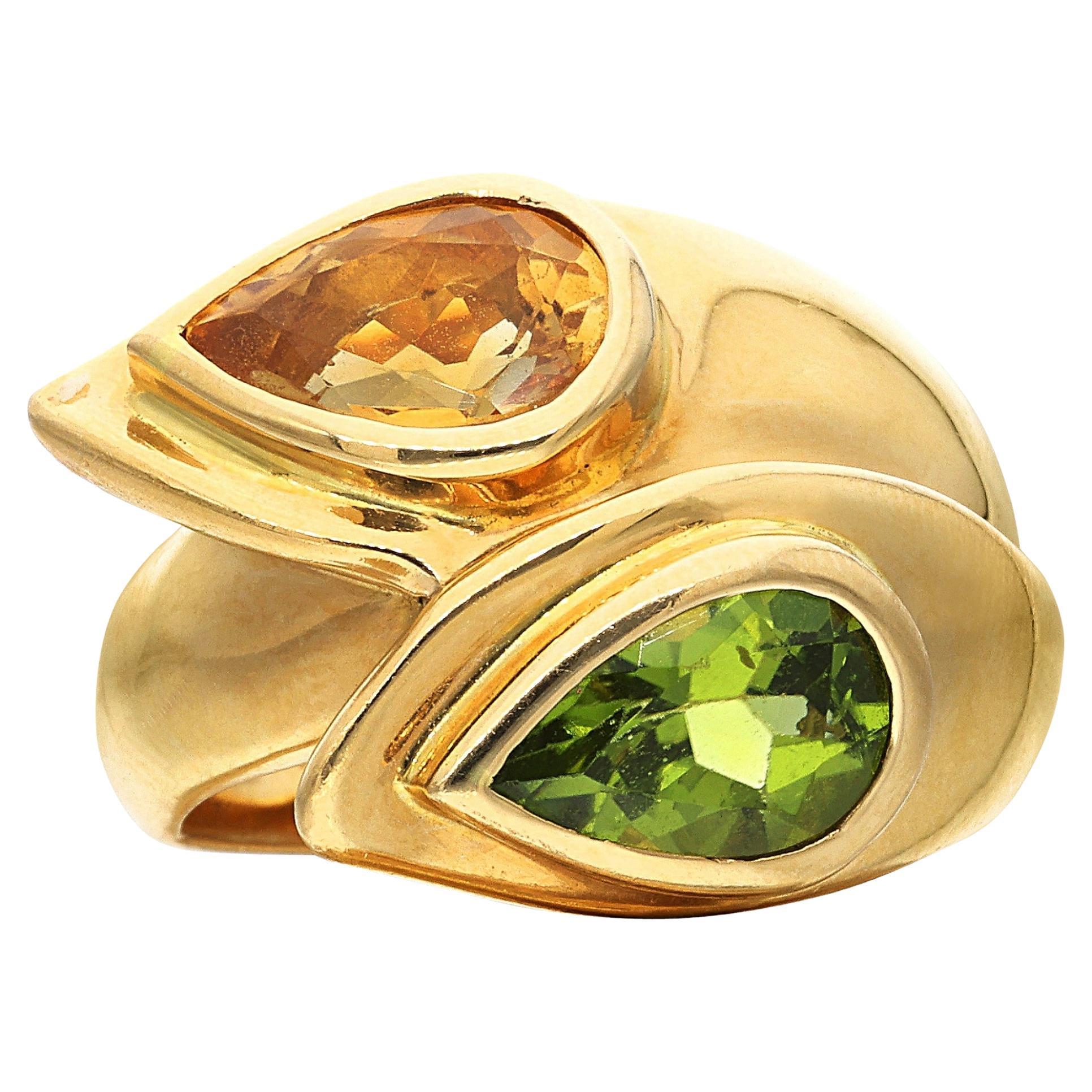 Bague de contournement en or, citrine et péridot en vente