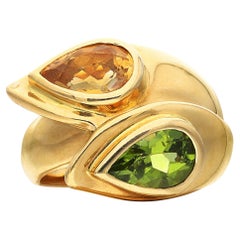 Retro Gold, Citrine, and Peridot Bypass Ring