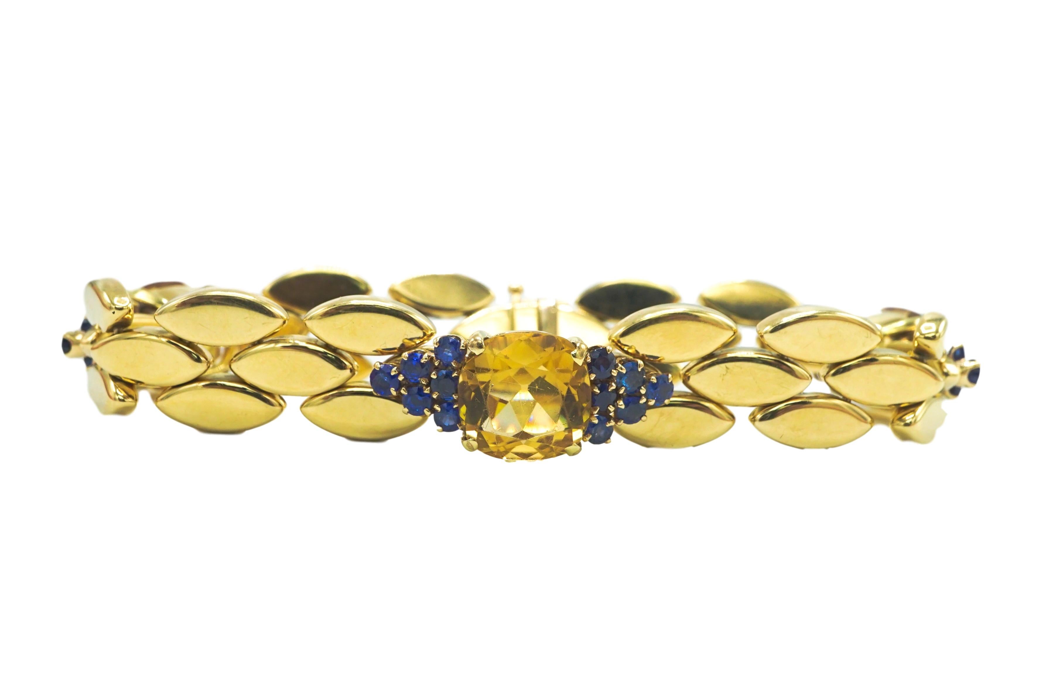 Modern 1940's Retro Gold, Citrine and Sapphire Bracelet For Sale