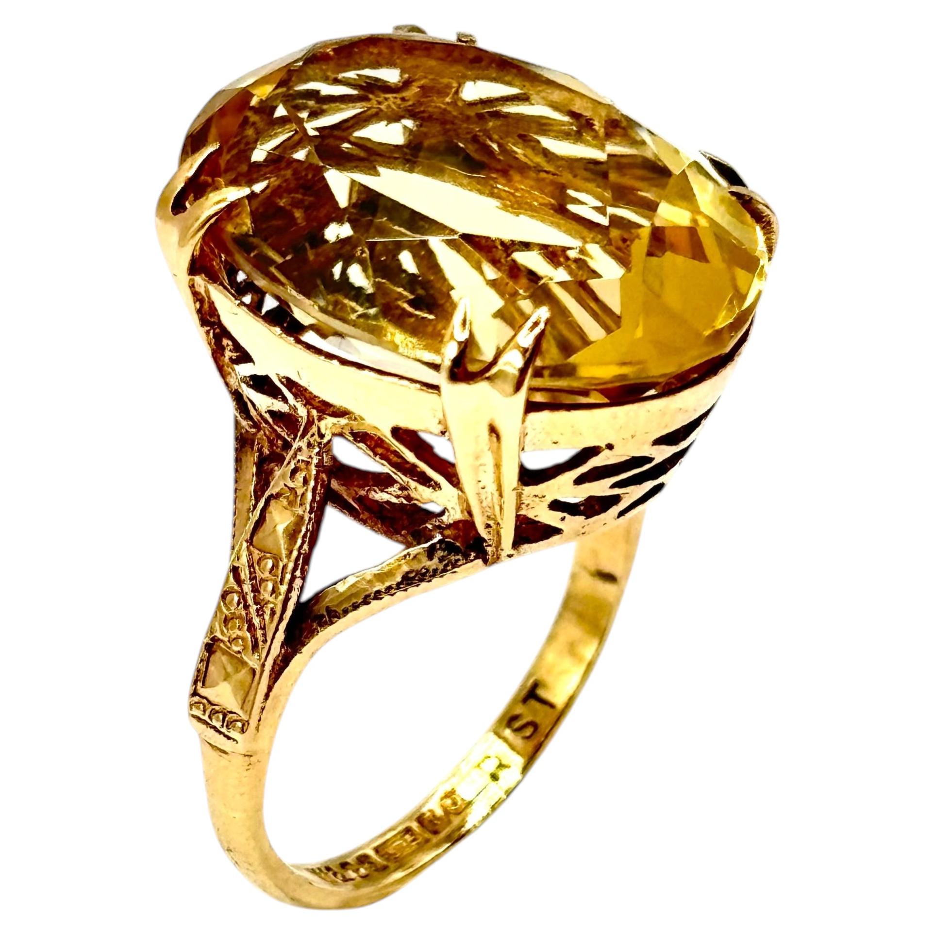 Vintage Gold Citrine Cocktail Ring, by William Greenwood, 1963 Birmingham UK