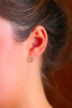 Gold Citrine White Diamonds Stud Earrings By Rossella Ugolini Made in Italy