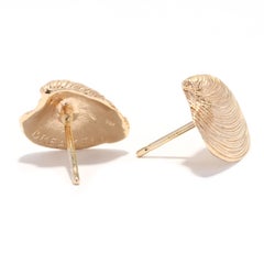 Gold Clam Shell Stud Earrings, 14K Gold, Sea Life Earrings, Deep Sea Earrings