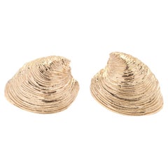 Gold Clam Shell Stud Earrings, 14K Gold, Sea Life Earrings, Deep Sea Earrings