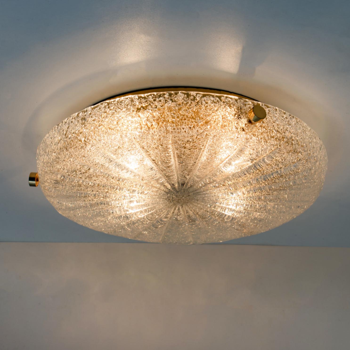 Gold Clear Brass and Textured Glass Flush Mount by Hillebrand - 1960s For Sale 6