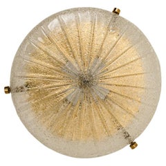 Gold Clear Brass and Textured Glass Flush Mount by Hillebrand - 1960s