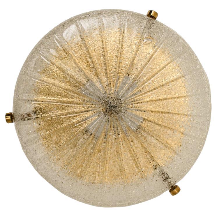 Gold Clear Brass and Textured Glass Flush Mount by Hillebrand - 1960s For Sale