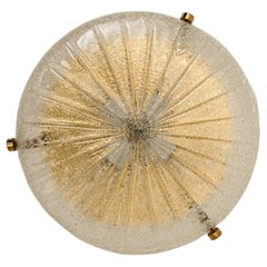 Vintage Gold Clear Brass and Textured Glass Flush Mount by Hillebrand - 1960s