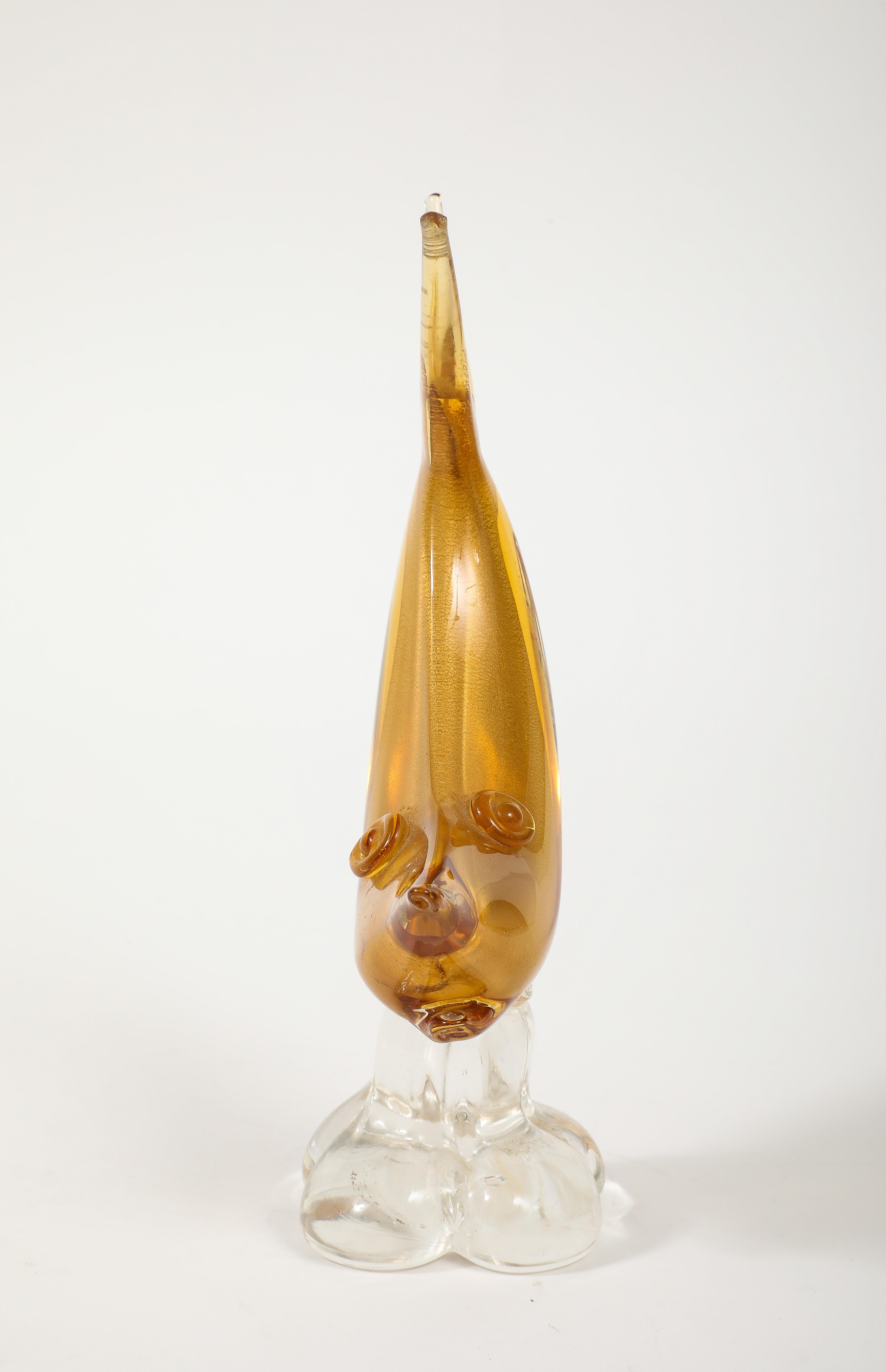 Gold, Clear Murano Glass Shark by Barovier For Sale 3