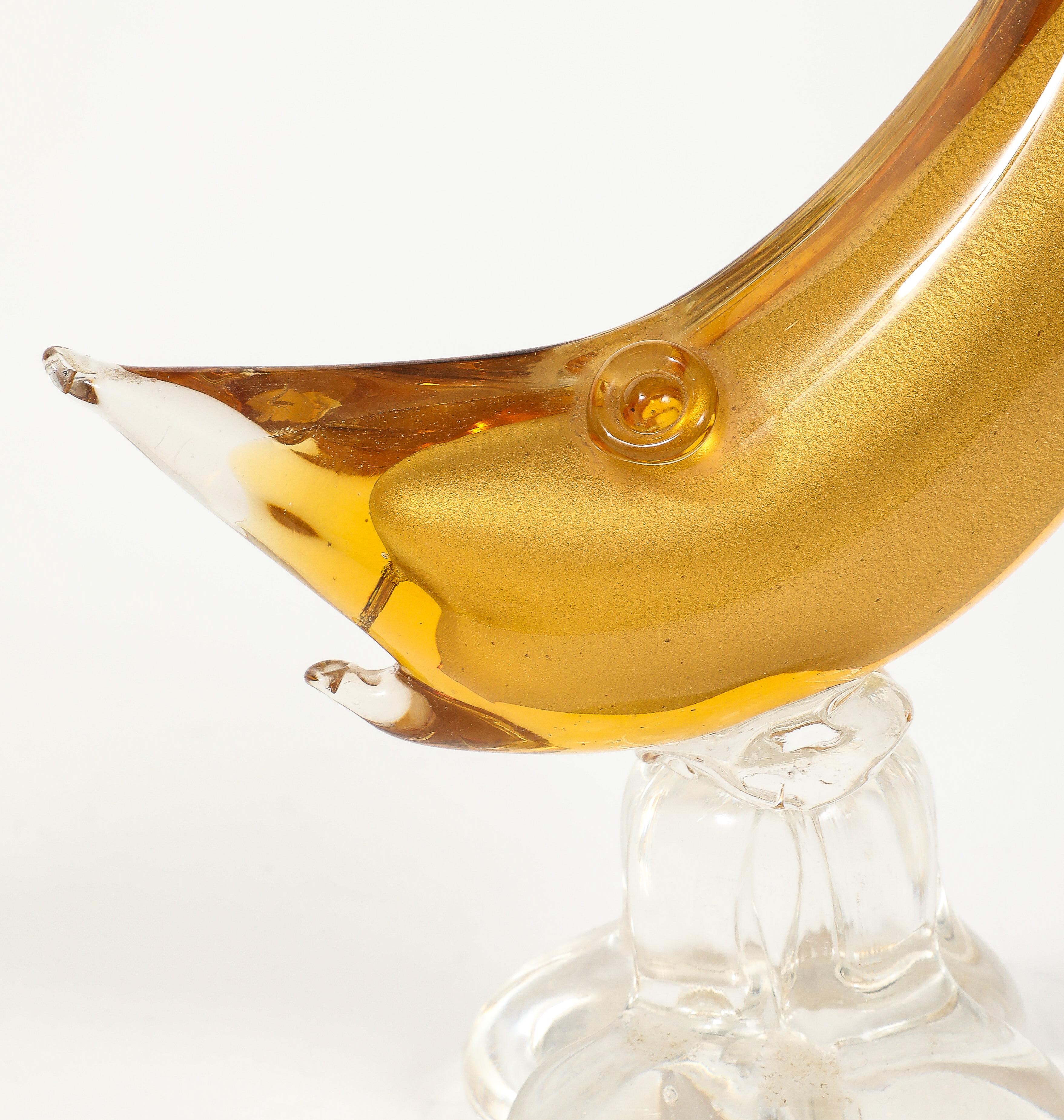 Gold, Clear Murano Glass Shark by Barovier For Sale 4